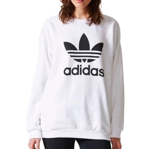 adidas trefoil white crew neck sweatshirt